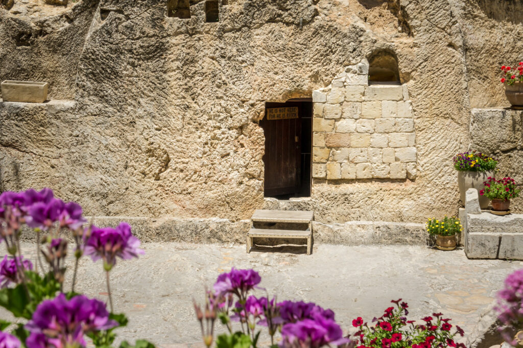 Entrance to the tomb. The Garden Tomb outside the walls of the Old City of Jerusalem, Israel