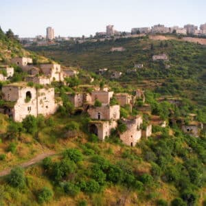 Aerial view of Lifta, a Palestinian Village abandoned during the Nakhba