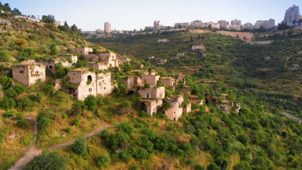 Aerial view of Lifta, a Palestinian Village abandoned during the Nakhba