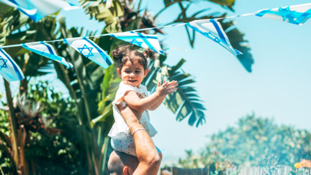 Happy family celebrates Israel Independence day.
