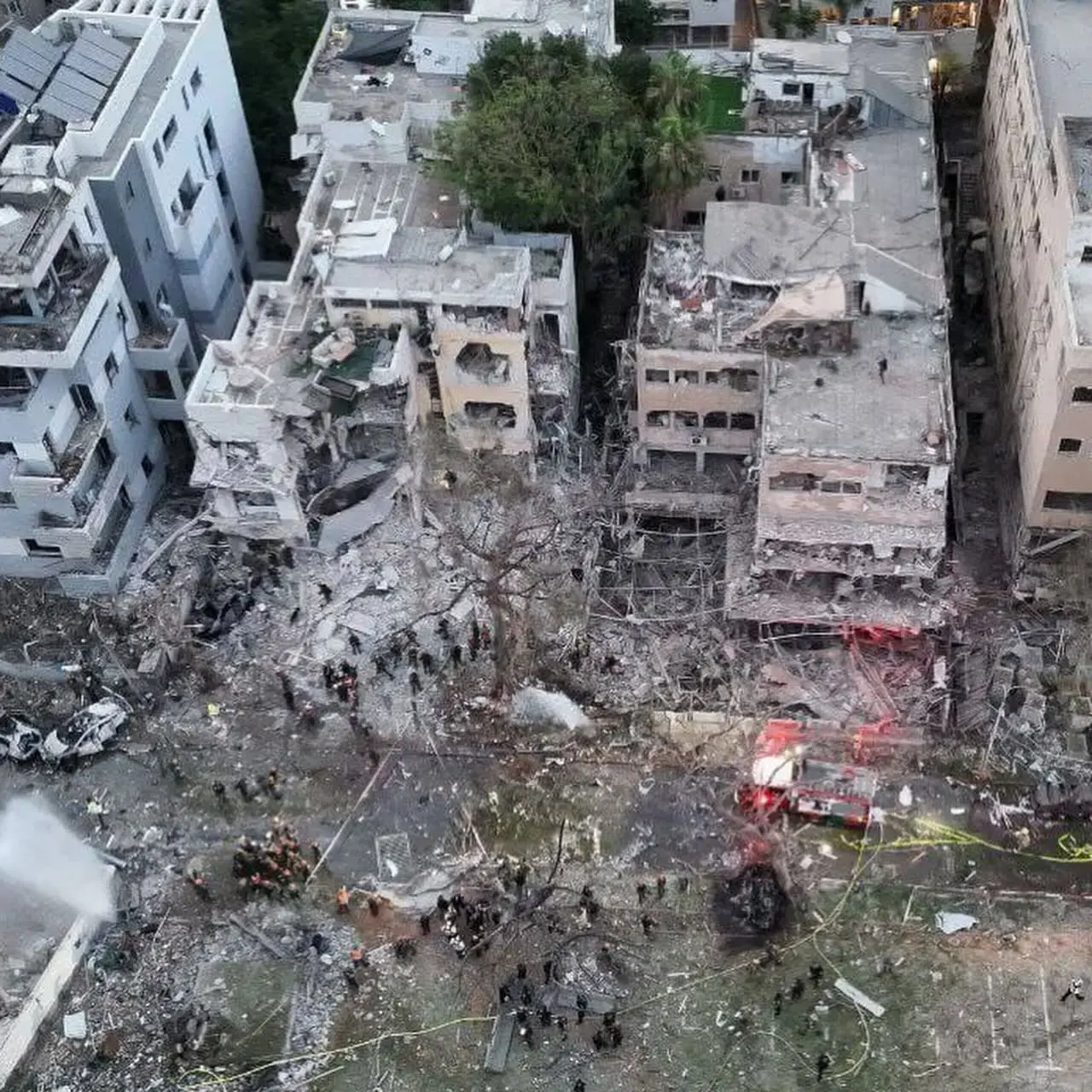 A photo of destroyed buildings from missile hits