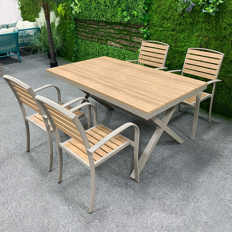 Rectangle Plastic Wood Table And Chairs Set