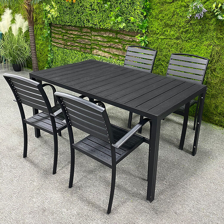 Restaurant 150cm Plastic Wood Table And Stackable Chairs Sets